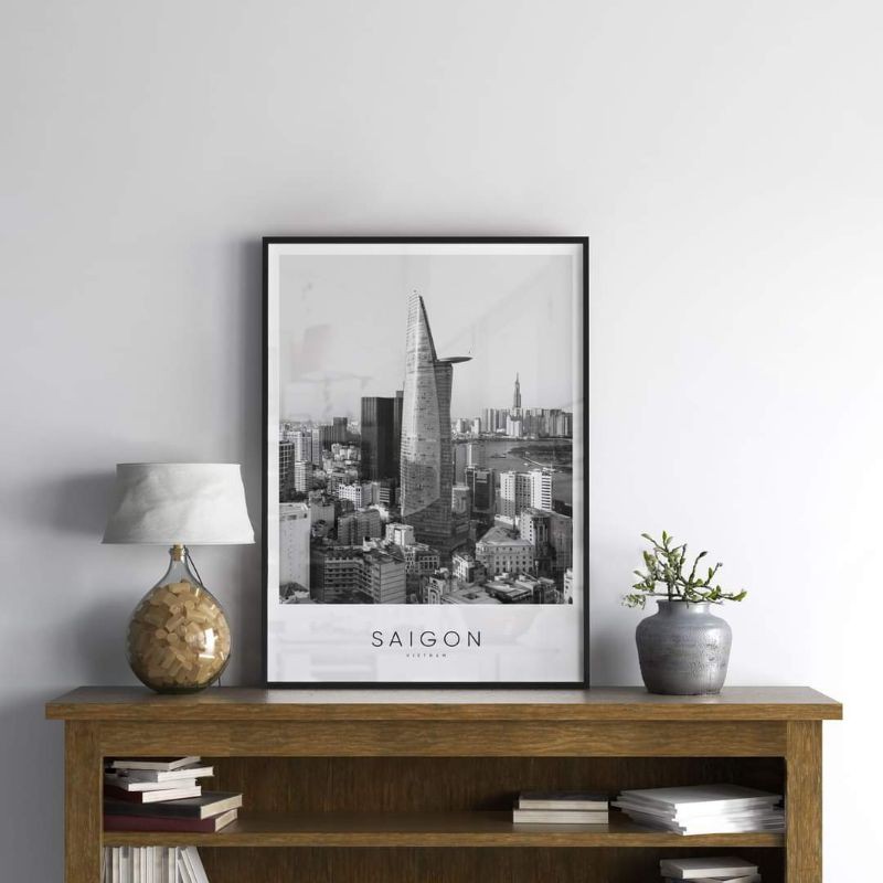Tranh canvas 50x70 trắng đen chủ đề Sài Gòn