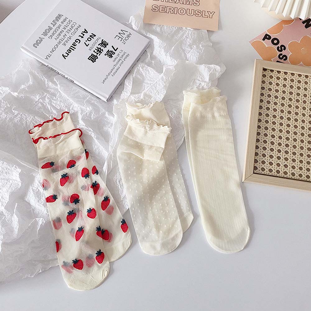 Vớ Cổ Cao Trong Suốt Thoáng Khí Họa Tiết Dâu Tây Dễ Thương Phong Cách Lolita Nhật Bản Cho Nữ | BigBuy360 - bigbuy360.vn