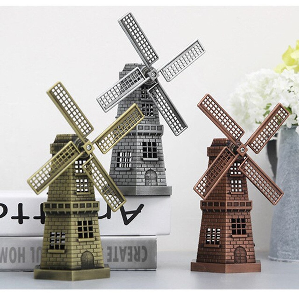 Cối Xay Gió Hà Lan_15cm _Mô hình Kim loại mạ màu Vàng rêu