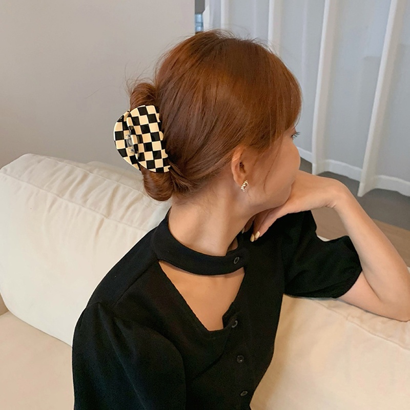Kẹp tóc hình bàn cờ phong cách Hàn Quốc cổ điển hiện đại