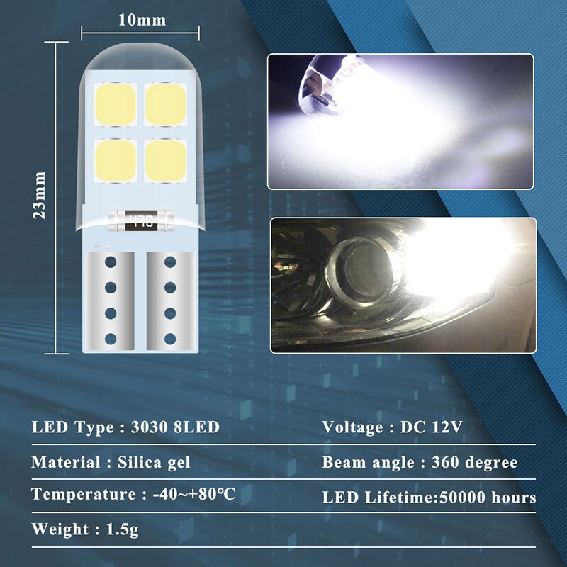 Set 10 bóng đèn LED KEVANLY W5W T10 3030 8SMD 6000K 168 194 dành cho ô tô