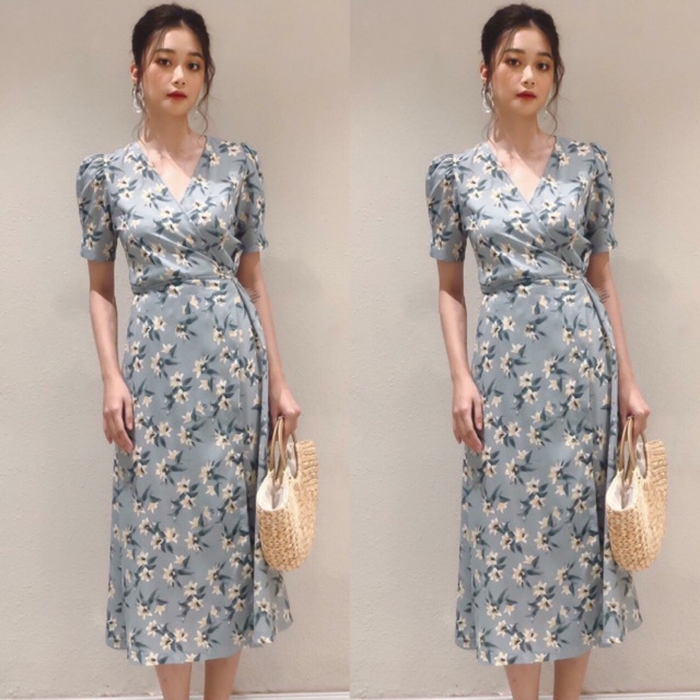 Đầm maxi hoa đắp chéo kèm ảnh thật