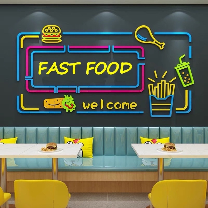Tranh mica 3d dán tường các mẫu tranh welcome quán ăn nhanh, trang trí quán ăn, quán phở, fastfood