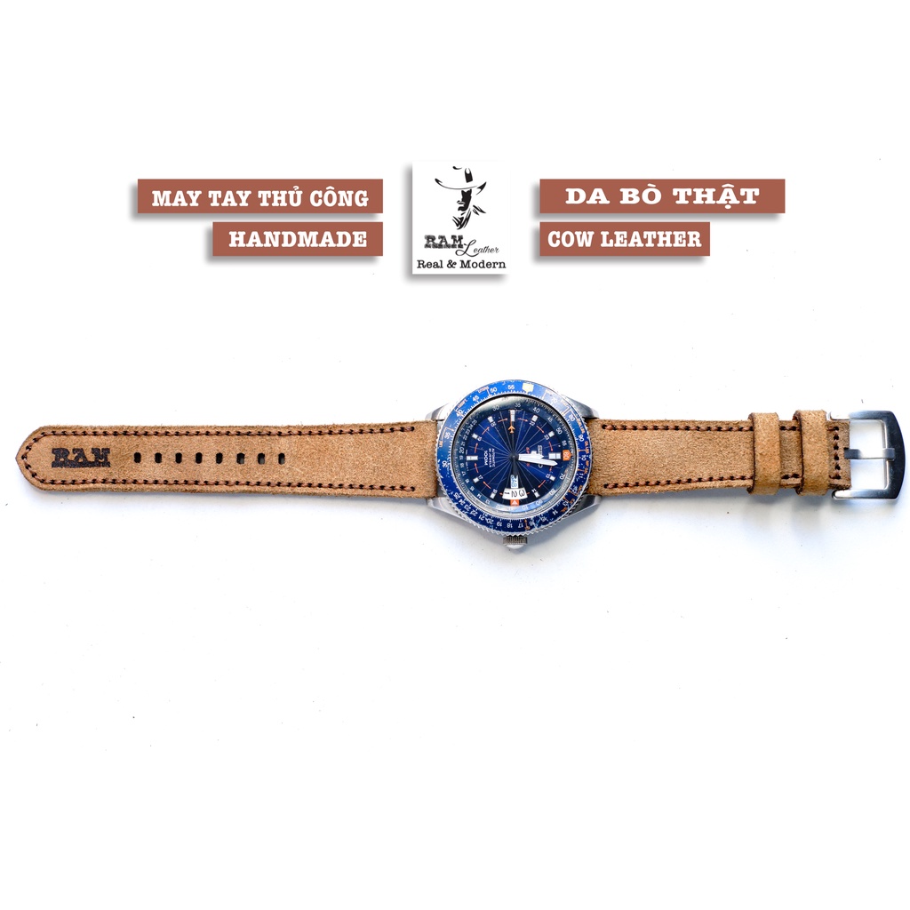 Bộ sưu tập Dây đồng hồ RAM Leather vintage da bò thật size 22mm