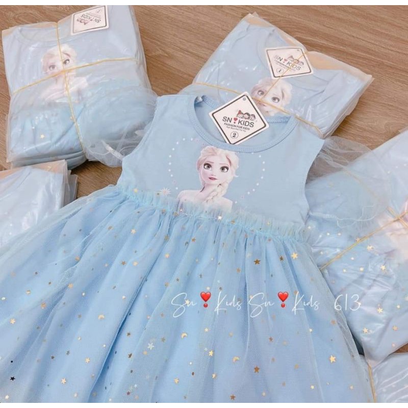 Váy xòe công chúa bé gái Elsa ren mềm chất đẹp mát