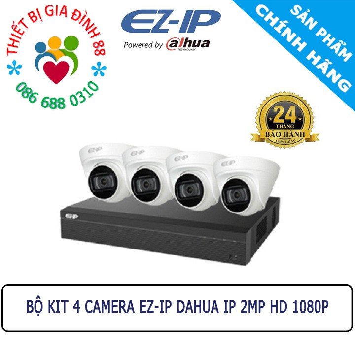 Bộ Kit 4 Camera Wifi EZ-IP Thân ngoài trời NVR1B04HC-4P/E/4-B1B20 hoặc Dome bán cầu trong nhà NVR1B04HC-4P/E/4-T1B20P