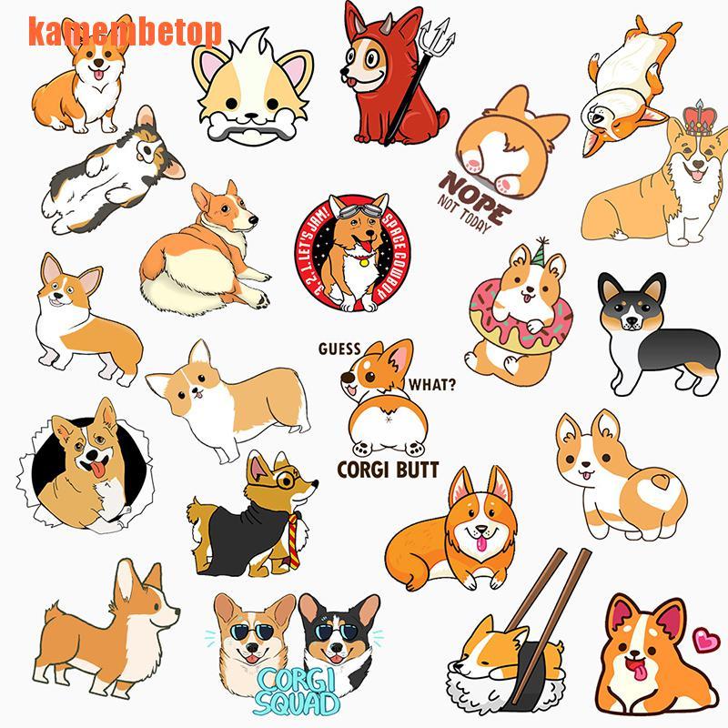 Bộ 50 Miếng Dán Chống Thấm Nước Họa Tiết Chú Chó Corgi Trang Trí Laptop / Xe Hơi