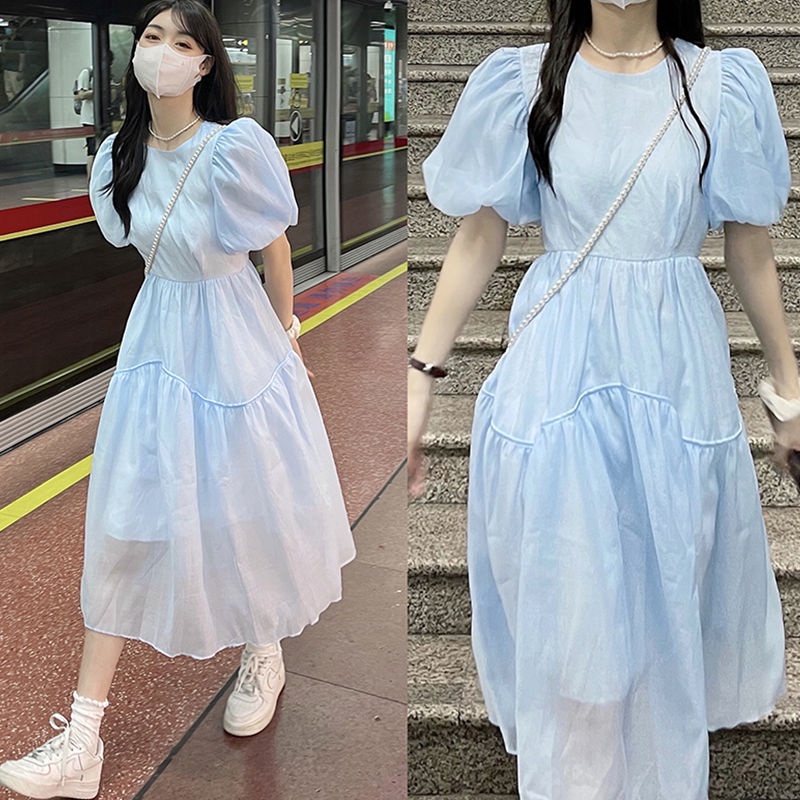 Đầm Lửng Tay Phồng Phối Lưới Phong Cách Pháp Thời Trang Mùa Hè Mới Cho Nữ