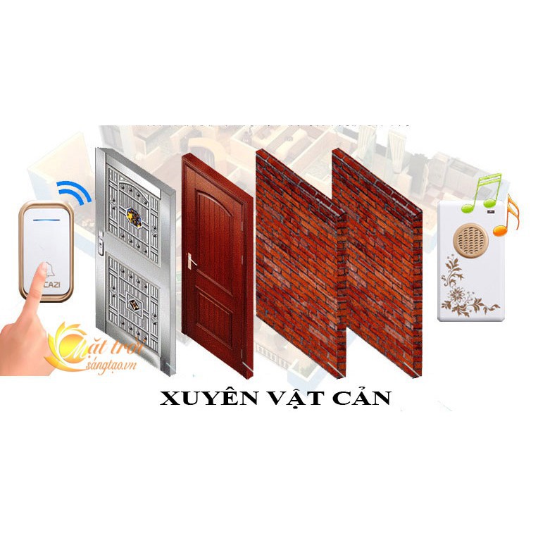 Chuông cửa không dây Cacazi V002F   chuông bấm cửa báo khách, chống nước cực bền, bảo hành 9 tháng
