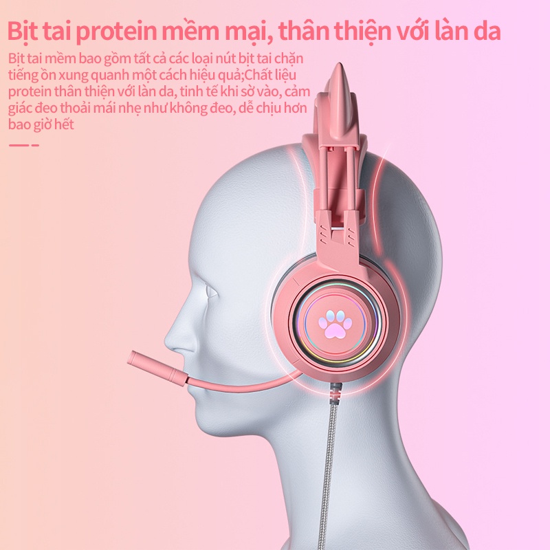 Tai Nghe Mèo có dây, Headphone Chụp Tai Có Mic Chơi Game SY-G25 ,Âm thanh rõ ràng như thật ,Âm thanh không gian 3D