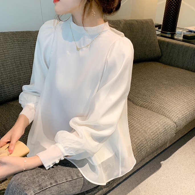 Áo chiffon tay phồng bồng bềnh trang trí nơ thời trang xuân hè ngọt ngào 2021 dành cho nữ