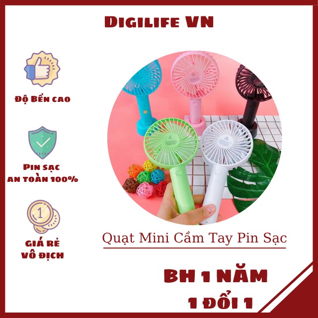 Quạt Mini Tích Điện Cầm Tay Có Giá Đỡ Để Bàn 3 Chế Độ Gió