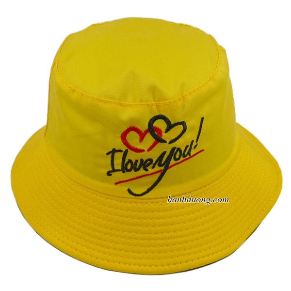 Nón bucket 2 mặt thêu hình trái tim I LOVE YOU