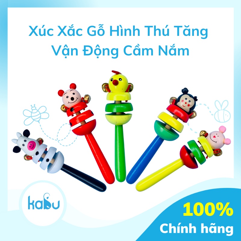 Lục Lac, Xúc Xắc Gỗ Hình Thú Tăng Vận Động Cầm Nắm, Kích Thích Thính Giác Cho Bé Từ Sơ Sinh