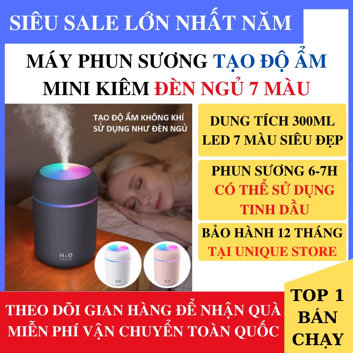 Máy phun sương tạo độ ẩm khuếch tán tinh dầu H2O tích hợp đèn ngủ 7 màu siêu đẹp