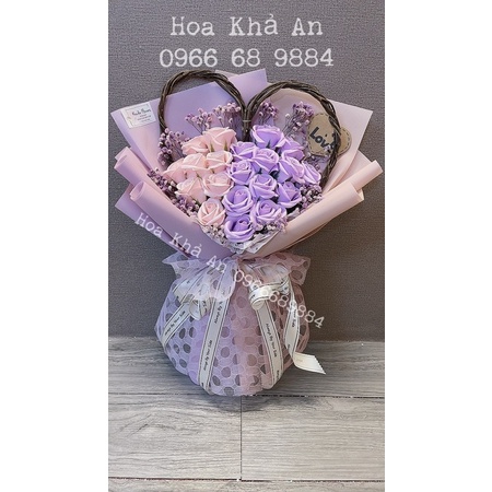 Bó hoa sáp mix tim Salic vĩnh cửu phối babi khô cao cấp