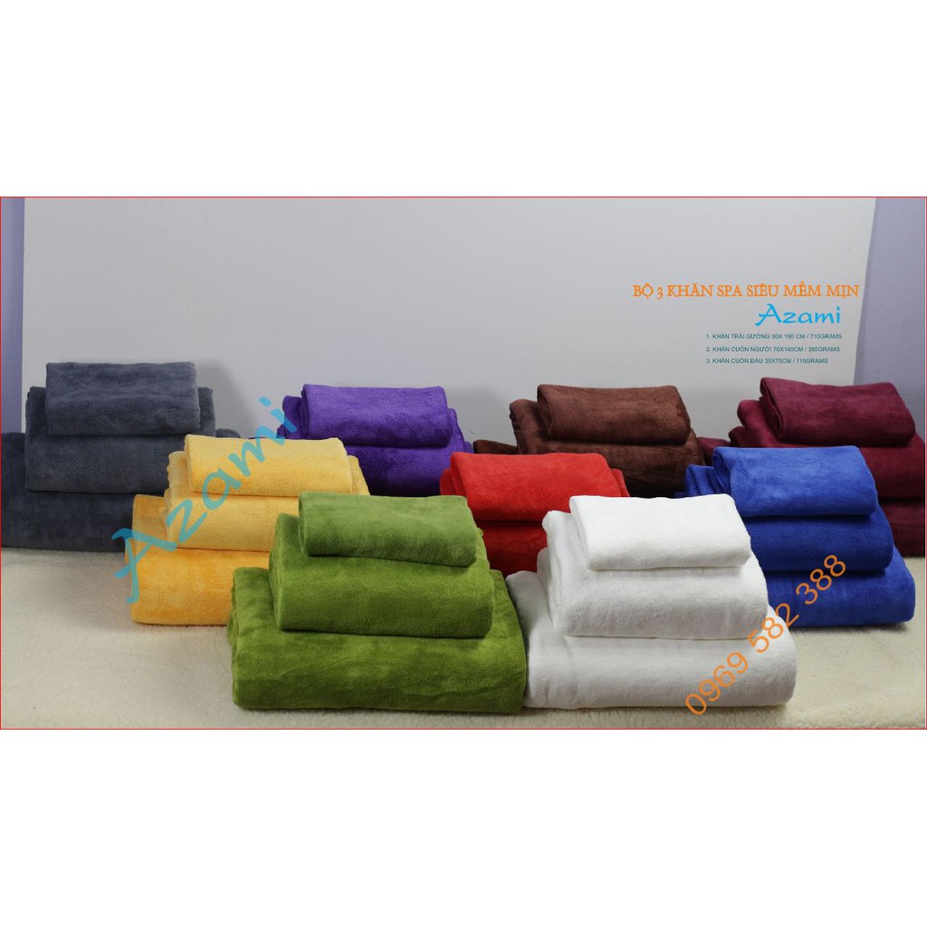 BỘ 3 KHĂN SPA SIÊU MỀM MỊN - 35X75CM, 70X140CM, 90X190CM