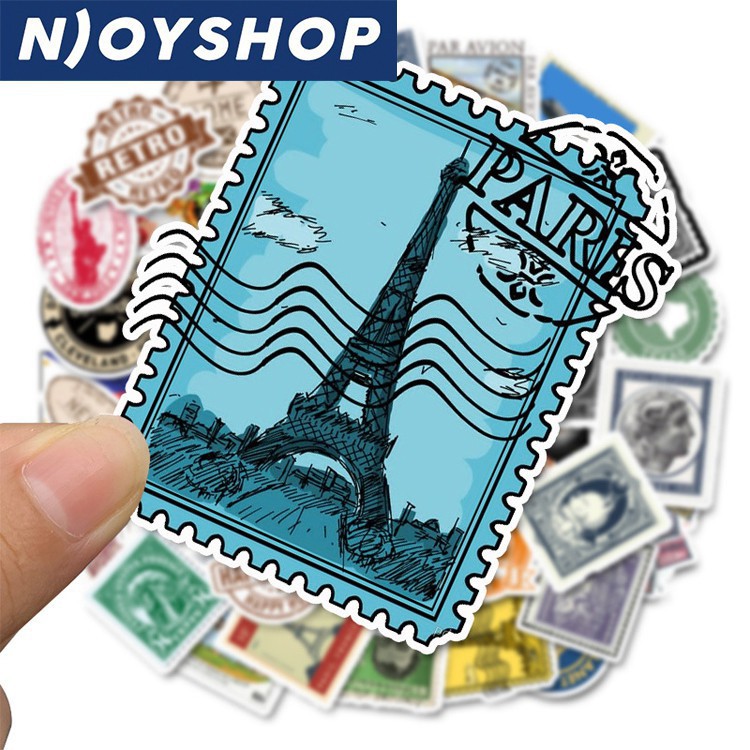 Set 50 Miếng Sticker Tem Dán Postage Stamp Chống Nước Dán Nón Bảo Hiểm, Laptop, Vali, Tủ, Bàn Học, Xe Máy | BigBuy360 - bigbuy360.vn