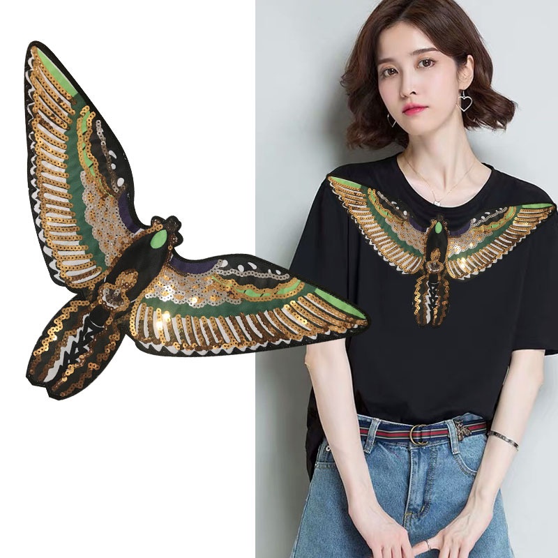 Miếng Vá Áo Thun Hình Đại Bàng Màu Vàng Đính Kim Sa Lấp Lánh Cho Nam Nữ