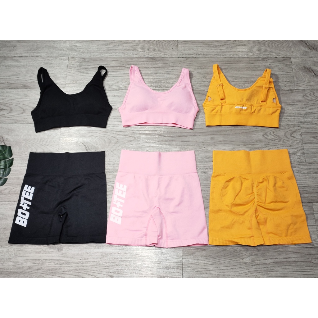 Bộ đồ tập gym yoga thể thao nữ, set quần đùi chun mông, áo bra kèm mút dệt kim quảng châu cao cấp Bin Sports BN078