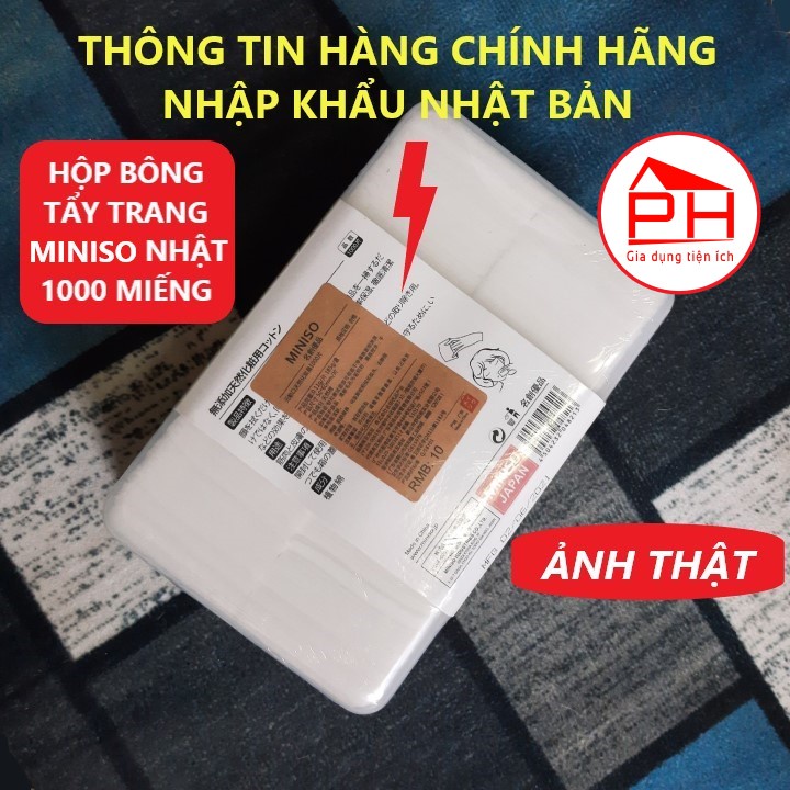 (HỘP 1000 miếng) BÔNG TẨY TRANG MINISO NHẬT BẢN 100% cotton mềm mại thấm hút tốt - Gia dụng Phước Hòa