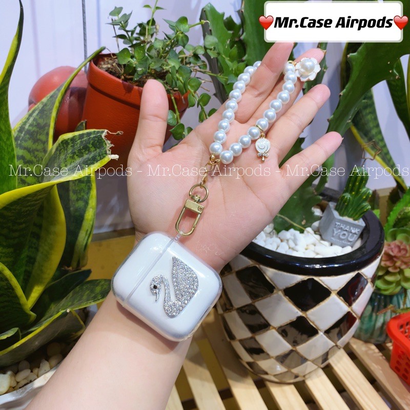 Case Airpods 1/2 /Pro Vỏ Ốp Tai Nghe Hình Thiên Nga Trong Dẻo  kèm Móc Xinh  - Mr.Case AirPods