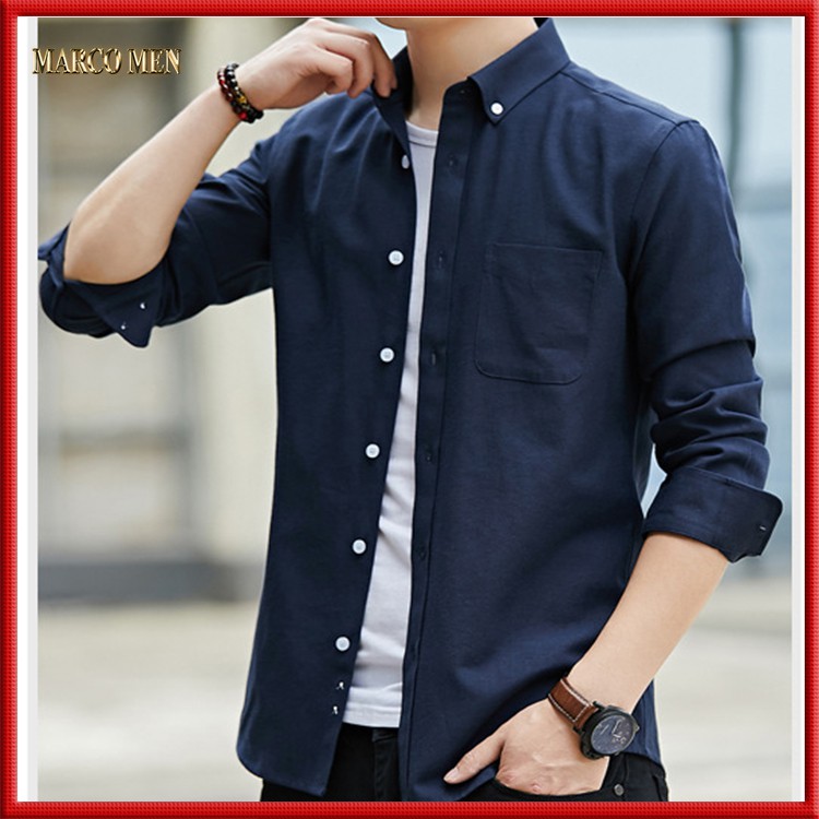 Áo sơ mi nam trơn dài tay dáng ôm hàn quốc vải oxford dày dặn XDA