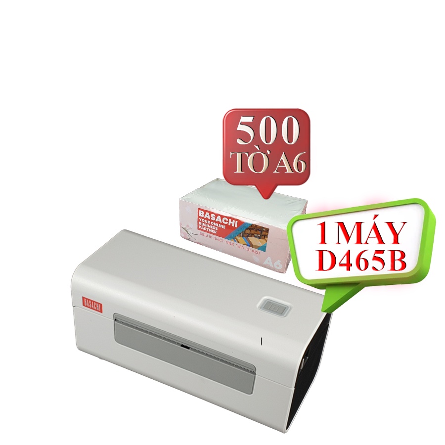 Máy in nhiệt BASACHI D465B + 500 TỜ A6 dùng in đơn Hàng phiếu gửi hàng giấy in nhiệt in bill