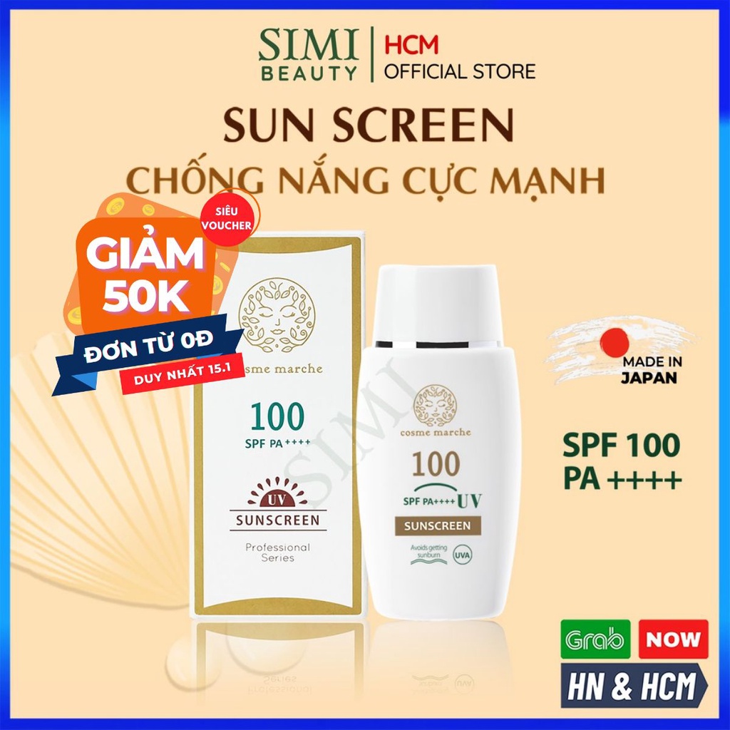 Kem chống nắng COSME MARCHE SPF 100 Nhật Bản cho da dầu mụn và dưỡng ẩm da khô làm trắng da mặt - SiMi Beauty