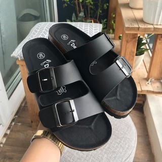 Dép đôi nam nữ Lacda đế trấu B08 Full đen