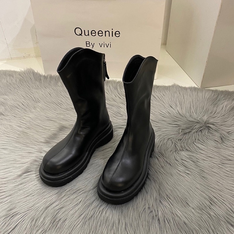 (Order-J1) GIÀY BOOT NỮ ULZZANG CỔ LỬNG BẮP CHÂN VẠT CHÉO VÁT CÓ KHOÁ SAU