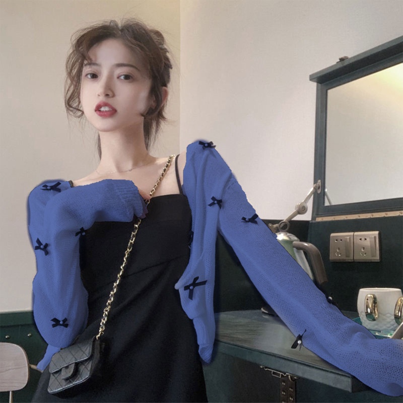 Áo Khoác Cardigan Dệt Kim Mỏng Tay Dài Chống Nắng Cài Nút Thắt Nơ Cho Nữ Bl