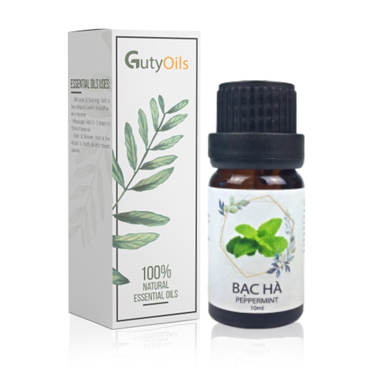 Tinh dầu bạc hà nguyên chất Guty Oils đuổi chuột, đuổi muỗi, đuổi côn trùng, giảm căng thẳng, chống say xe - Lọ 10ml