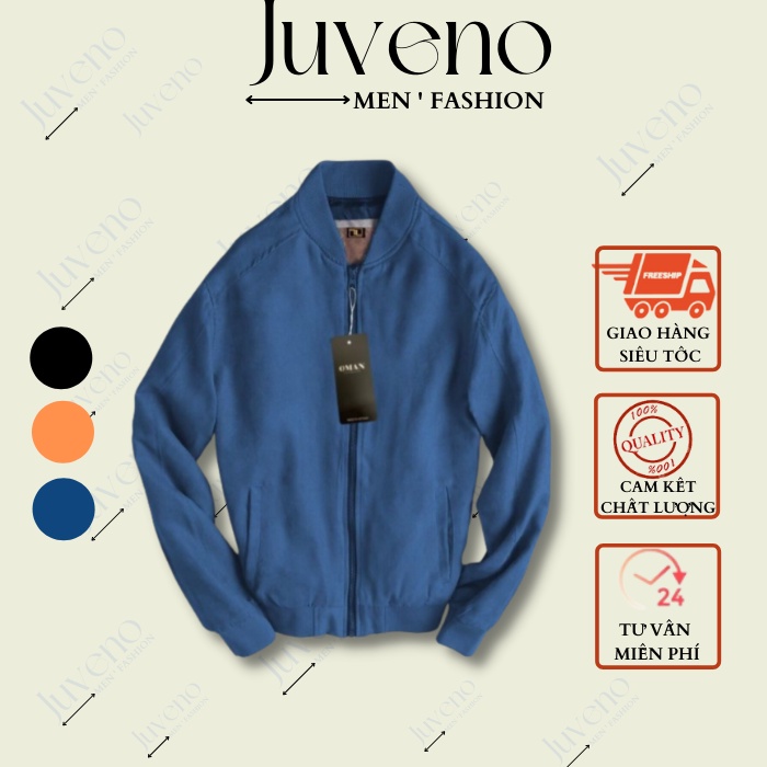 Áo khoác mỏng nam Juveno, áo bomber da lộn lót gió form rộng thời trang