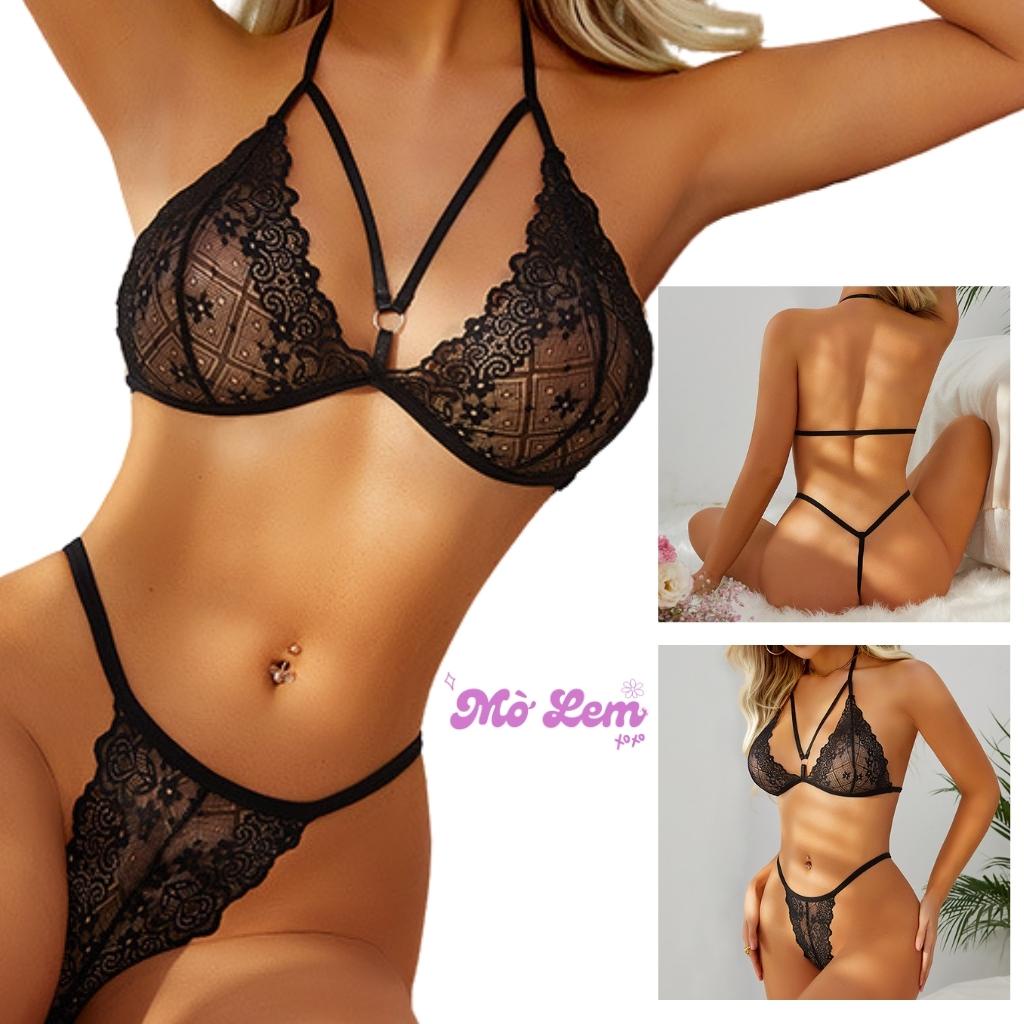 Set nội y đồ lót sexy gồm bra yếm ren và quần lót dây | Molembodycare