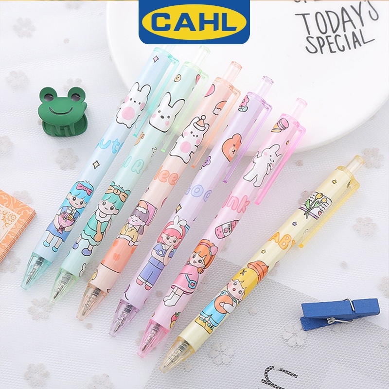 1 Bút Bi Nước Mực Đen Nắp 0.5mm Họa Tiết Hoạt Hình Dễ Thương