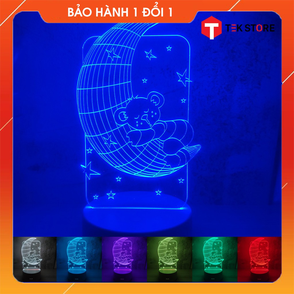 Đèn Ngủ 3D Gấu &amp; Trăng (3 Màu - 7 Màu - 16 Màu Kèm Điều Khiển)