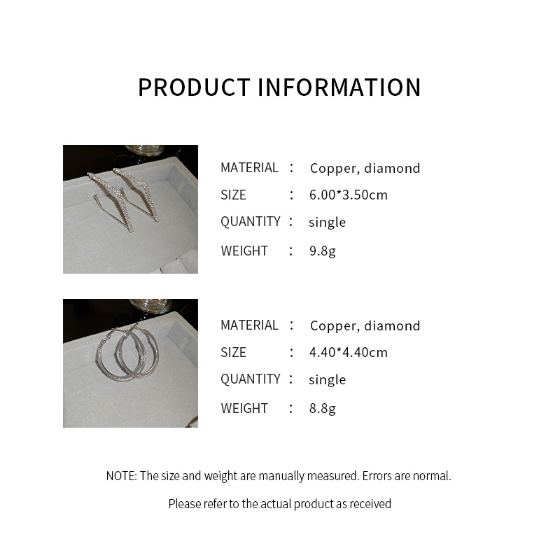 Khuyên tai DREJEW 2 hai lớp đính kim cương giả màu bạc thời trang dễ phối đồ phong cách cá tính