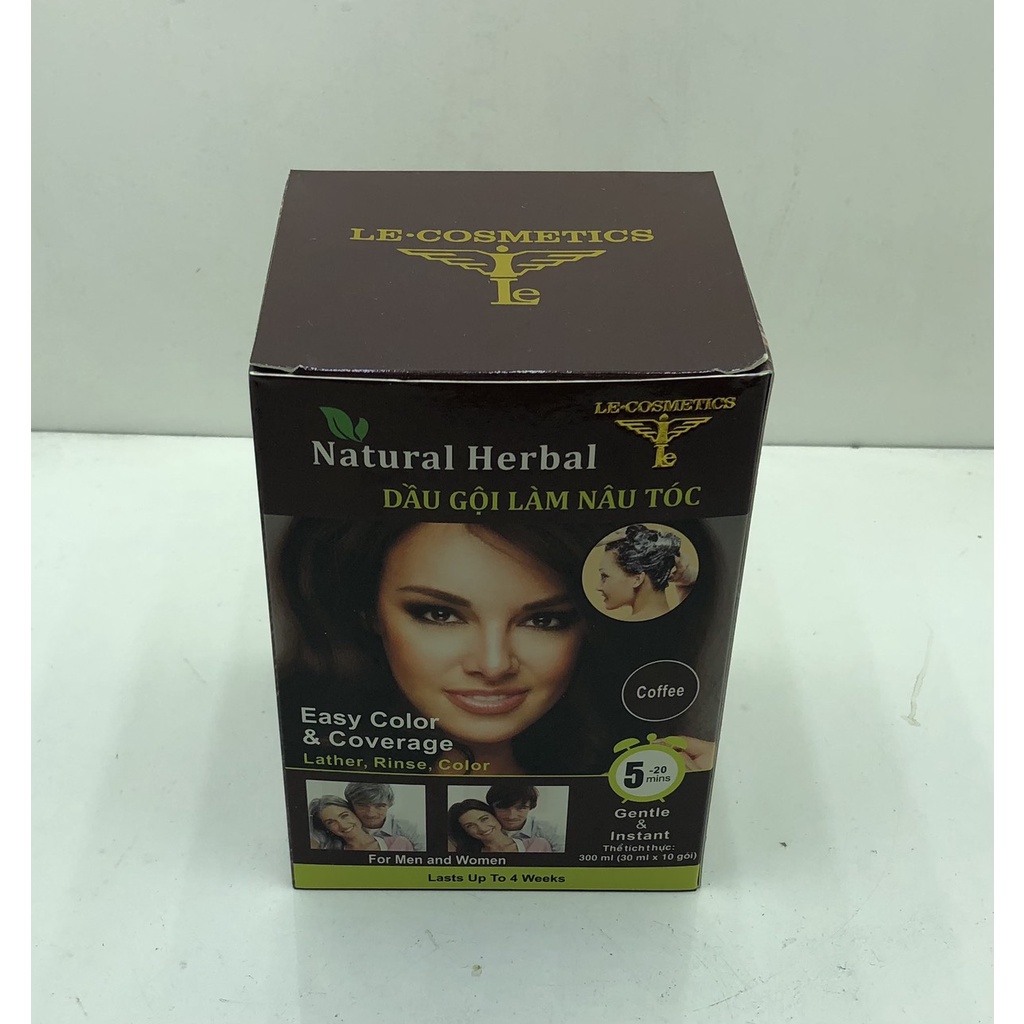 Gội là nâu Natural Herbal Le-Cosmetics - Dầu gội phủ bạc - Dầu gội nhuộm tóc nâu -Hộp 10 gói&quot;