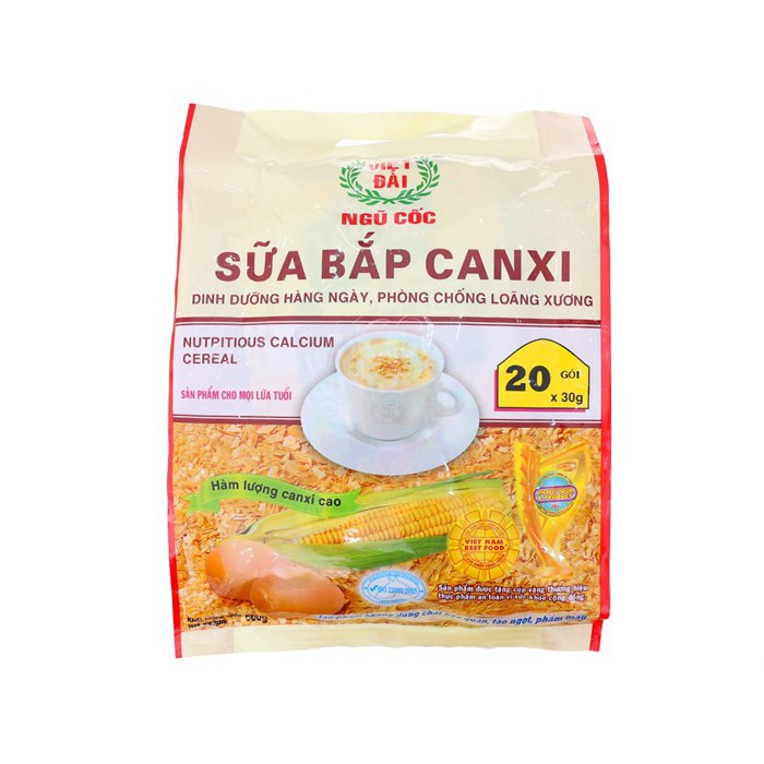 Bột Ngũ Cốc Sữa Bắp Canxi Việt Đài Gói 600g ( 20 gói x 30gr )