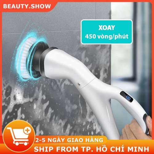 Chổi chà sàn nhà vệ sinh, cây cọ bồn cầu, toilet đa năng - Tự động chải sạch mạnh mẽ-Kèm 4 đầu thay thế tiện lợi