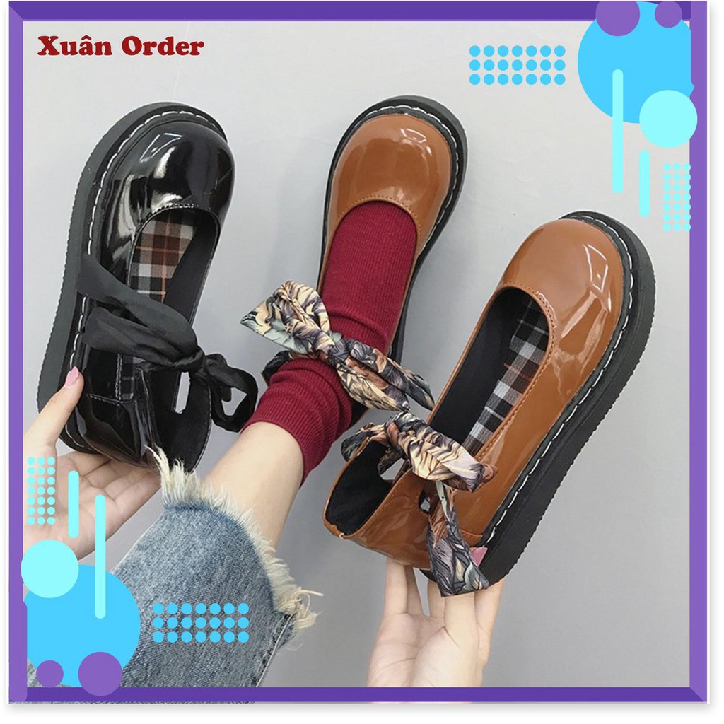 Đồng giá 100k toàn shop - {Xả Kho Lỗ} (Sẵn đen, size 35) Giày ulzzang da bóng mũi tròn dây vải (ảnh thật ở cuối)