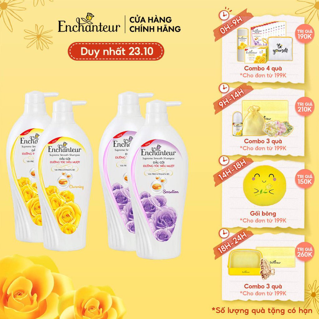 Combo 2 Dầu gội Enchanteur dưỡng tóc siêu mượt Charming/ Sensation 650gr/Chai