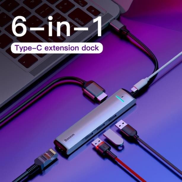 Baseus 6in1 HUB Adapter USB Loại C để USB 3.0 HDMI RJ45 đối với MacBook Pro HUB Splitter đối với Huawei matebook- BH 18T