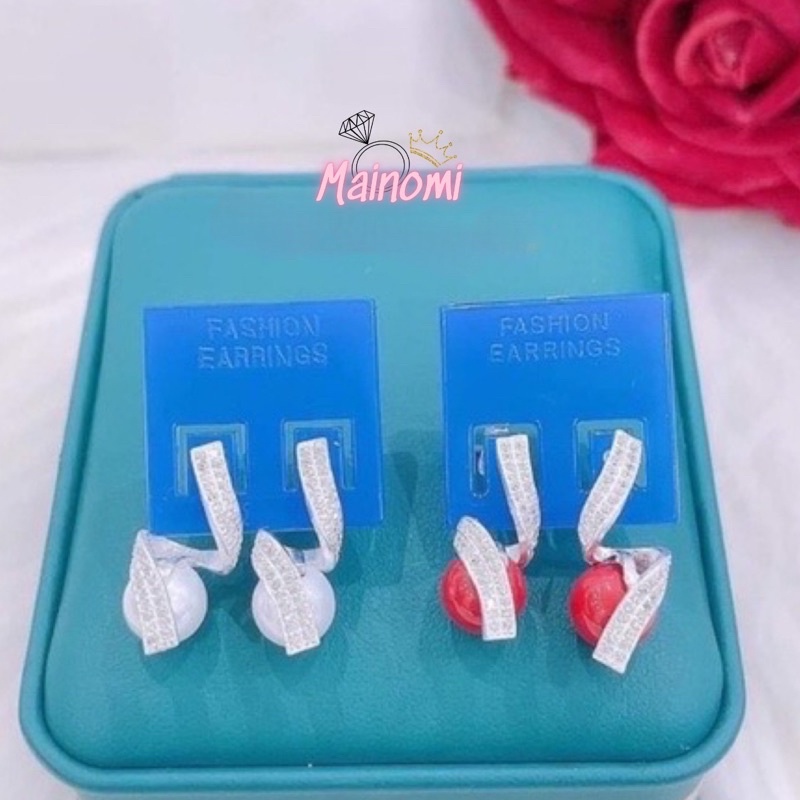 Bông tai nữ bạc ta mix trai dáng mới xinh xắn sang trọng Mainomi Shop Bạc Xinh