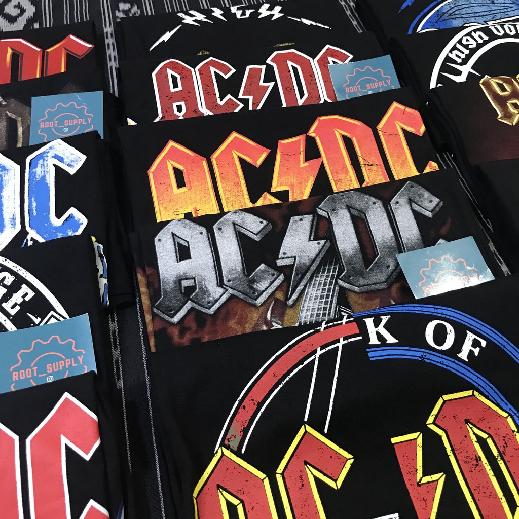 H&m acdc premium t-shirt free sticker tee lelaki black large plus size xs-xxxl 100% cotton dành cho nam giới quà tặng sinh nhật thông thường