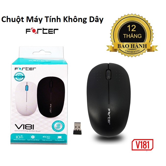 Chuột Máy Tính, Chuột Quang Không Dây Forter V181 Không Dây 1600DPI Bảo Hành Chính Hãng  12 Tháng