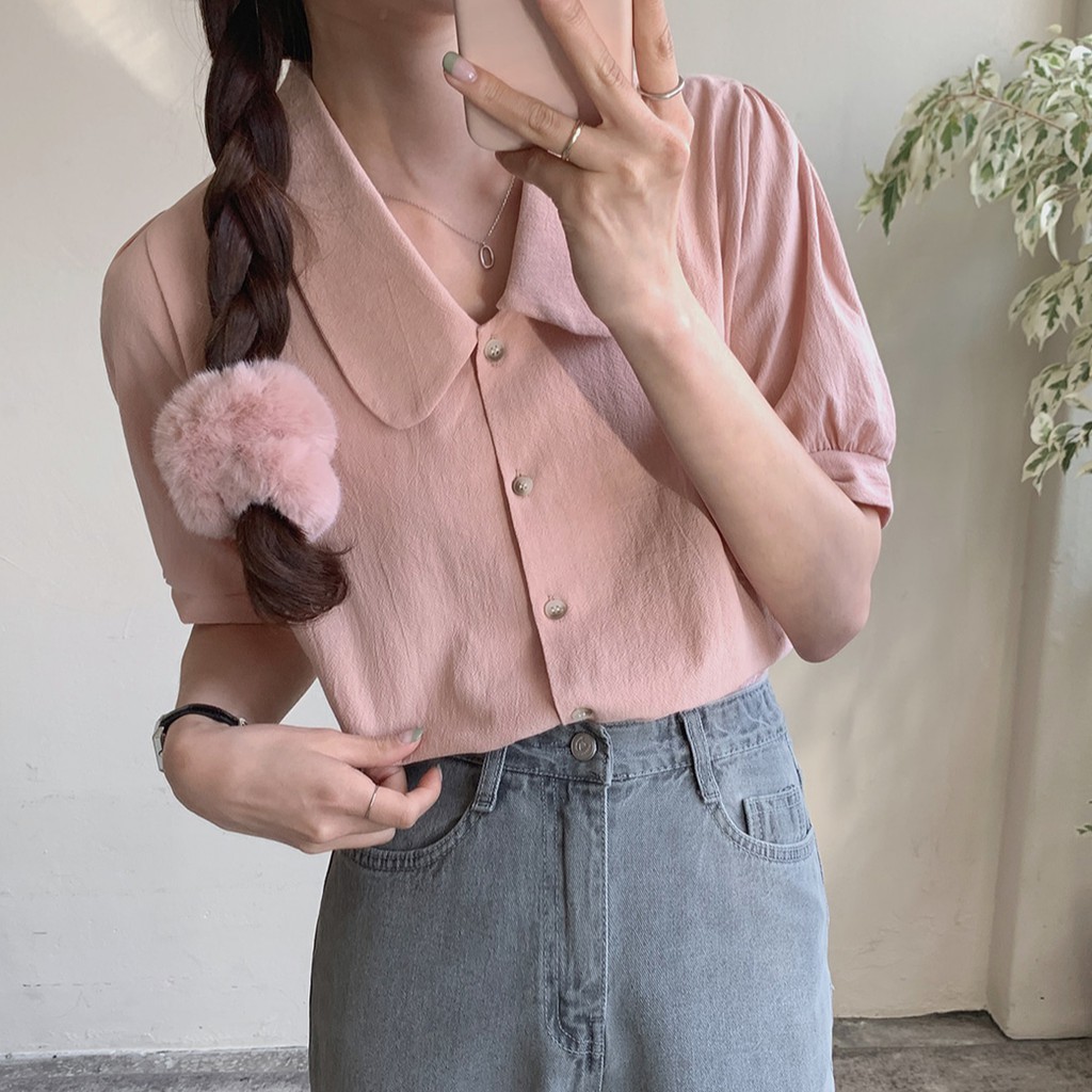 Áo Sơ Mi Nữ Tay Ngắn Màu Trơn 43426