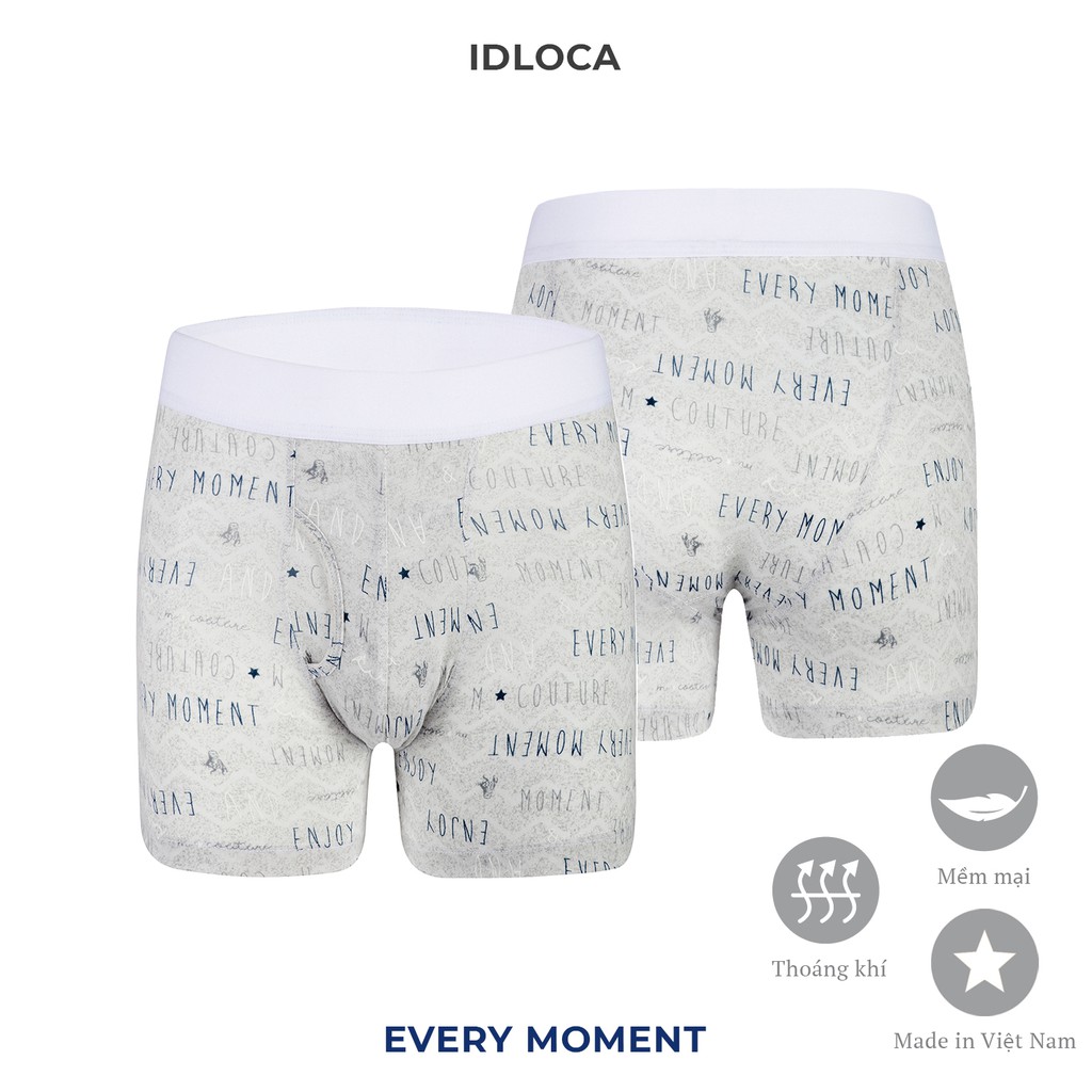 Quần lót nam Boxer IDLOCA Every Moment ID2104-07 - Màu xám - Họa tiết chữ