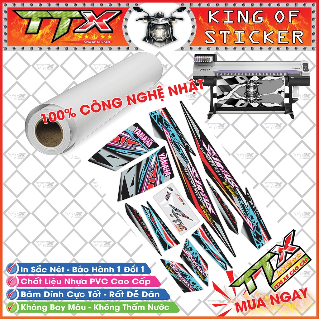 Tem xe sirius 110 tia chớp , Team phụ kiện sirius màu xanh nền đen tuyệt đẹp , Shop TTX Tem rời sirius mã (S0005/00)